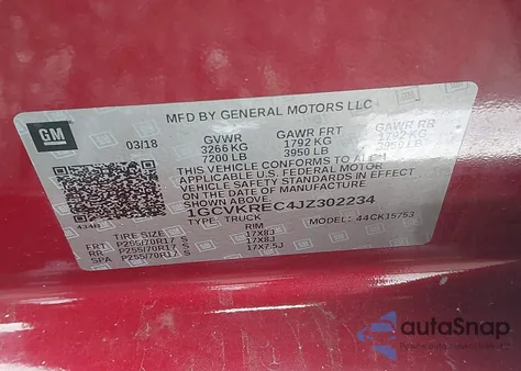 2018 Chevrolet Silverado 1500 1Lt z USA, uszkodzony, nr VIN 1GCVKREC4JZ302234